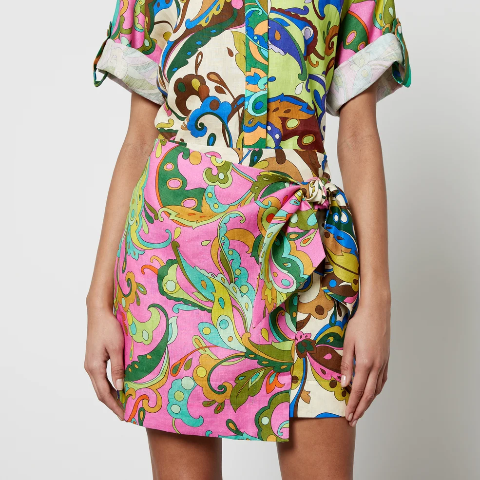 Alemais Yvette Floral-Print Linen Sarong Skirt Image 1