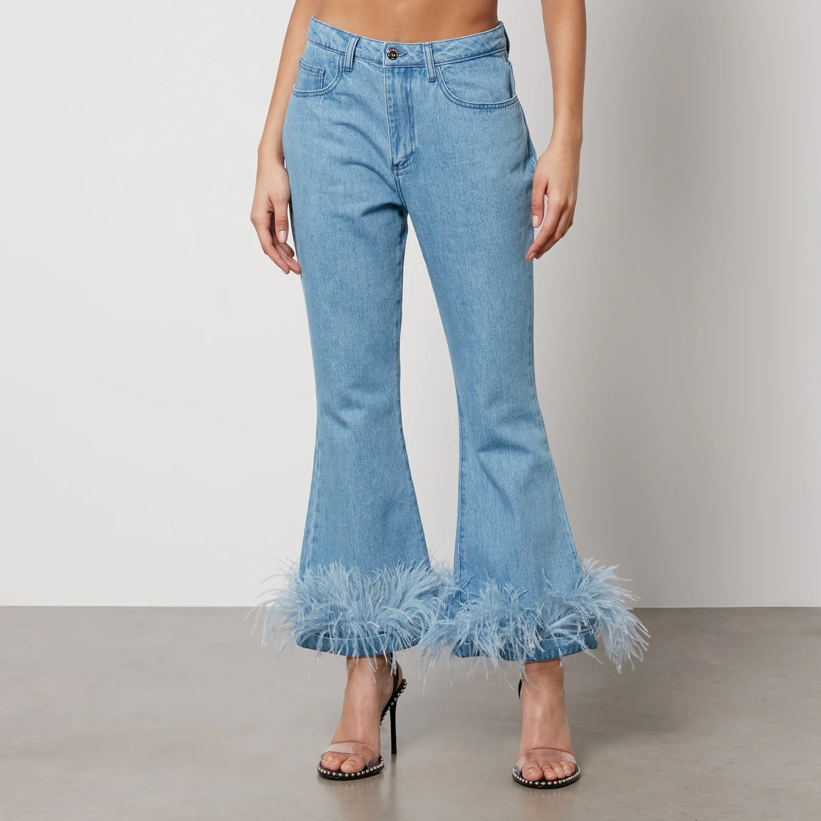 Marques Almeida Feather-Trimmed Denim Flared Jeans Image 1