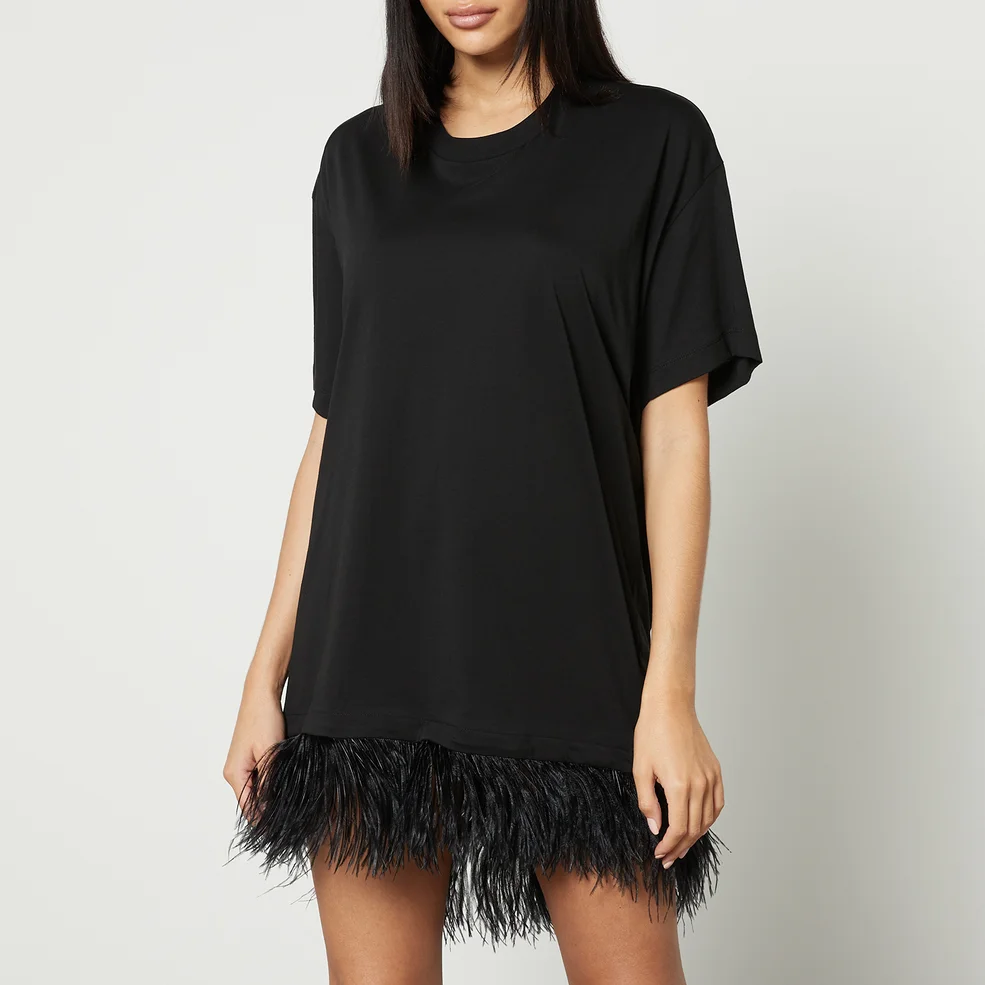 Marques Almeida Feather-Trimmed Cotton-Jersey T-Shirt Dress - S Image 1
