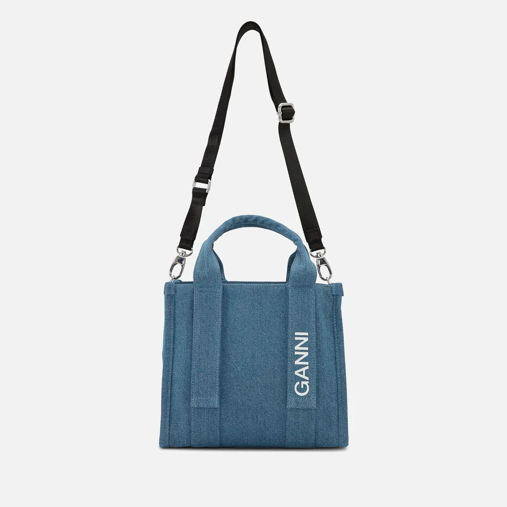 Ganni Tech Recycled Denim Small Tote Bag Image 1