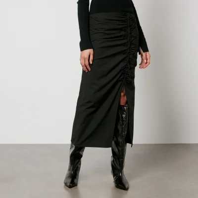 Ganni Ruched Crepe Midi Skirt