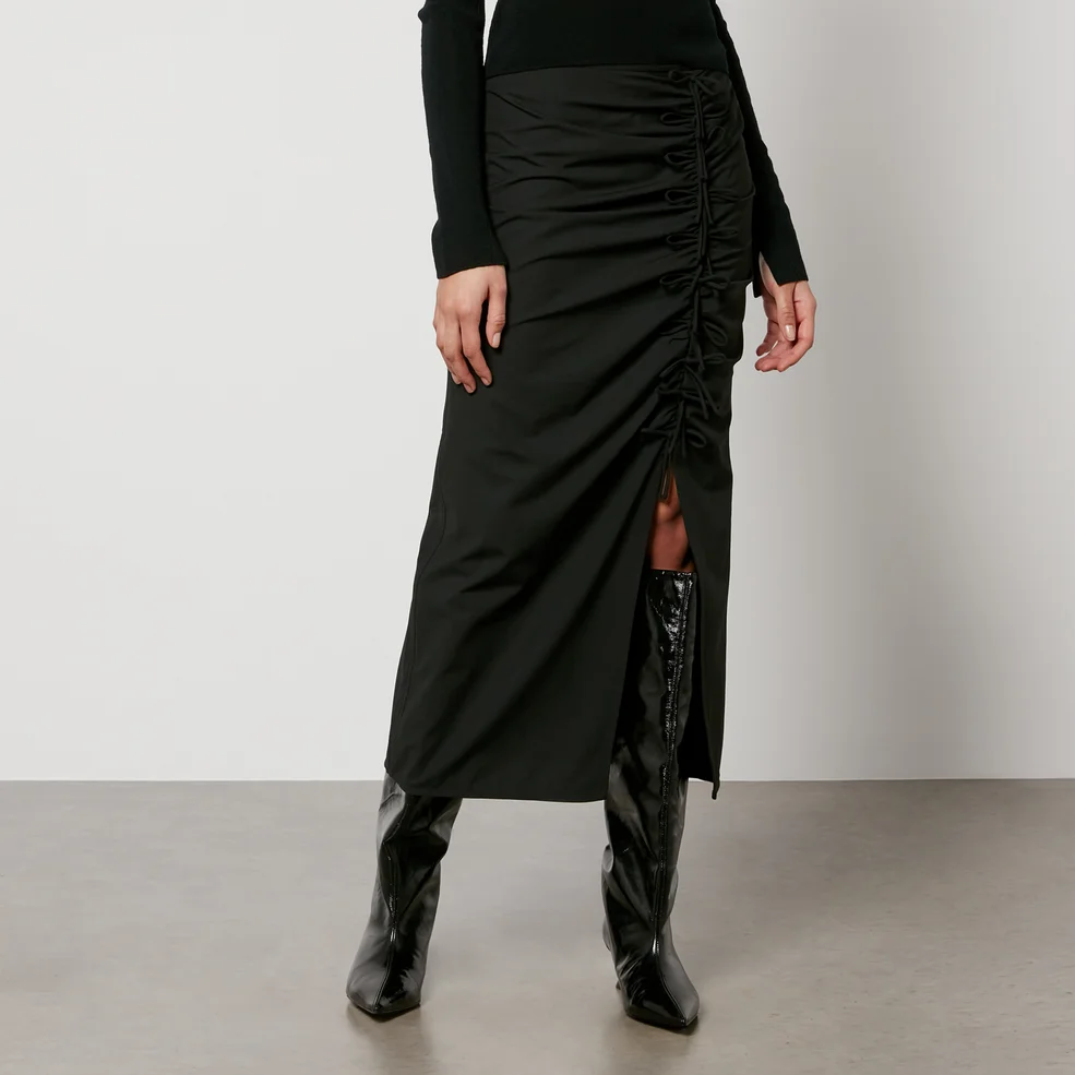 Ganni Ruched Crepe Midi Skirt Image 1