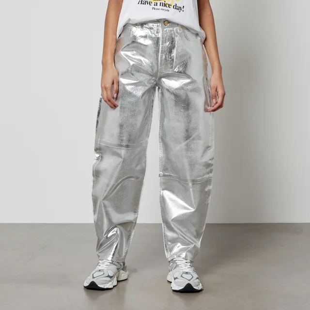Ganni Stary Metallic Organic Faux Leather Tapered Jeans