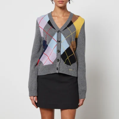 Ganni Harlequin Intarsia-Knit Wool-Blend Cardigan