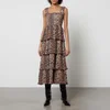 Ganni Pleated Georgette Flounce Smock Midi Dress - Image 1