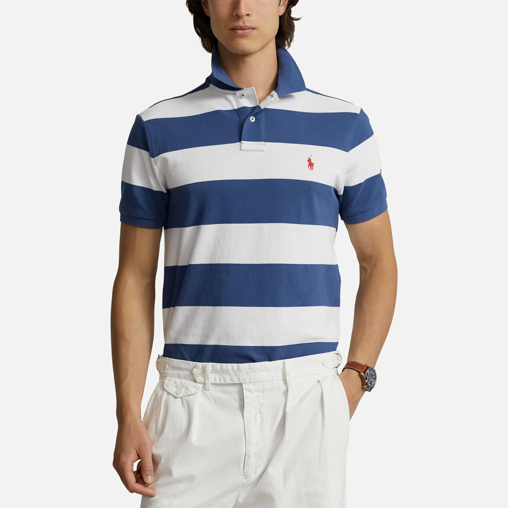 Polo Ralph Lauren Custom Slim-Fit Striped Cotton Polo Shirt - S Image 1