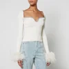 Self-Portrait Feather-Trimmed Ribbed Knit Top - Image 1