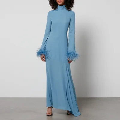De La Vali Cosmopolitan Feather-Trimmed Chiffon Maxi Dress