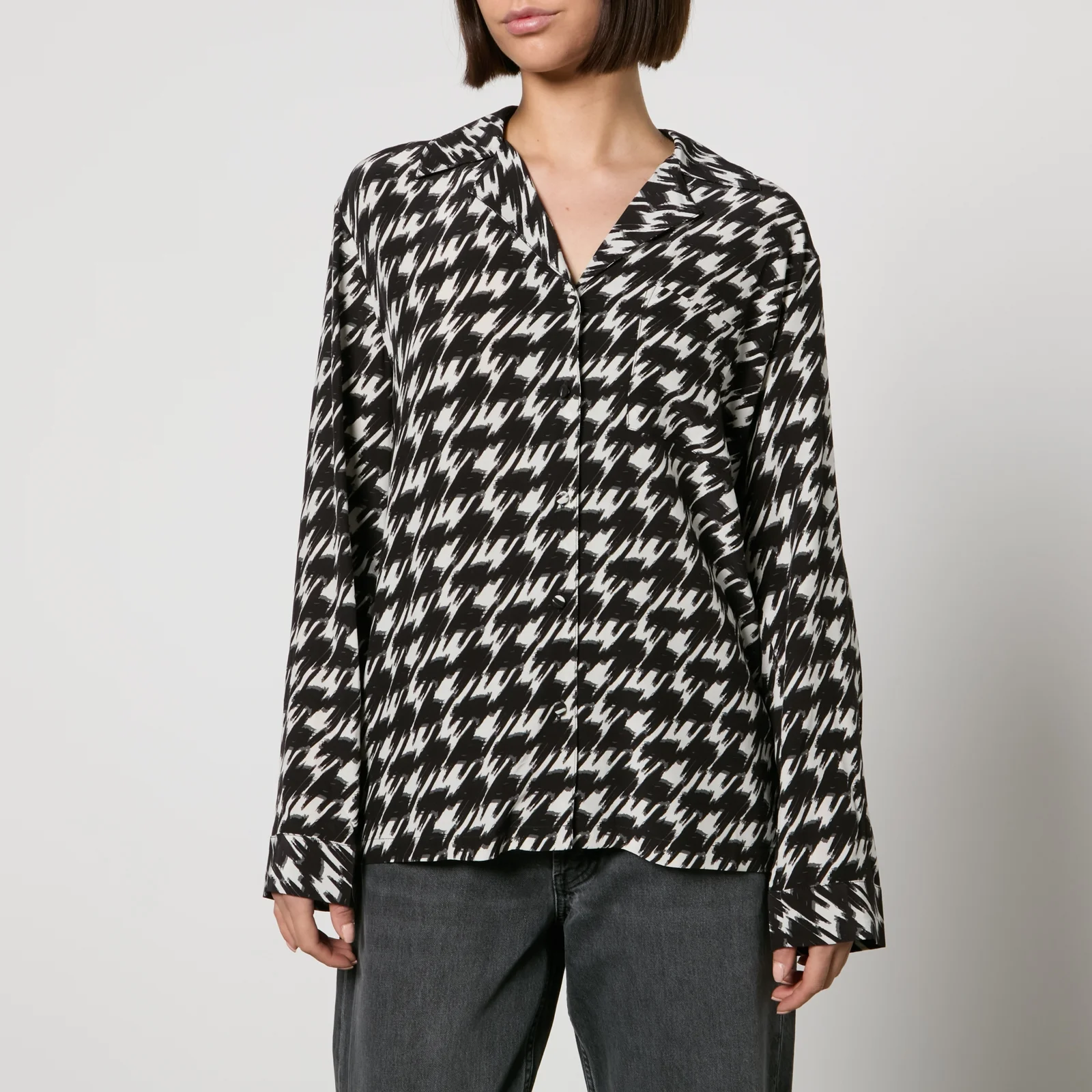 Anine Bing Aiden Houndstooth Crepe de Chine Shirt Image 1