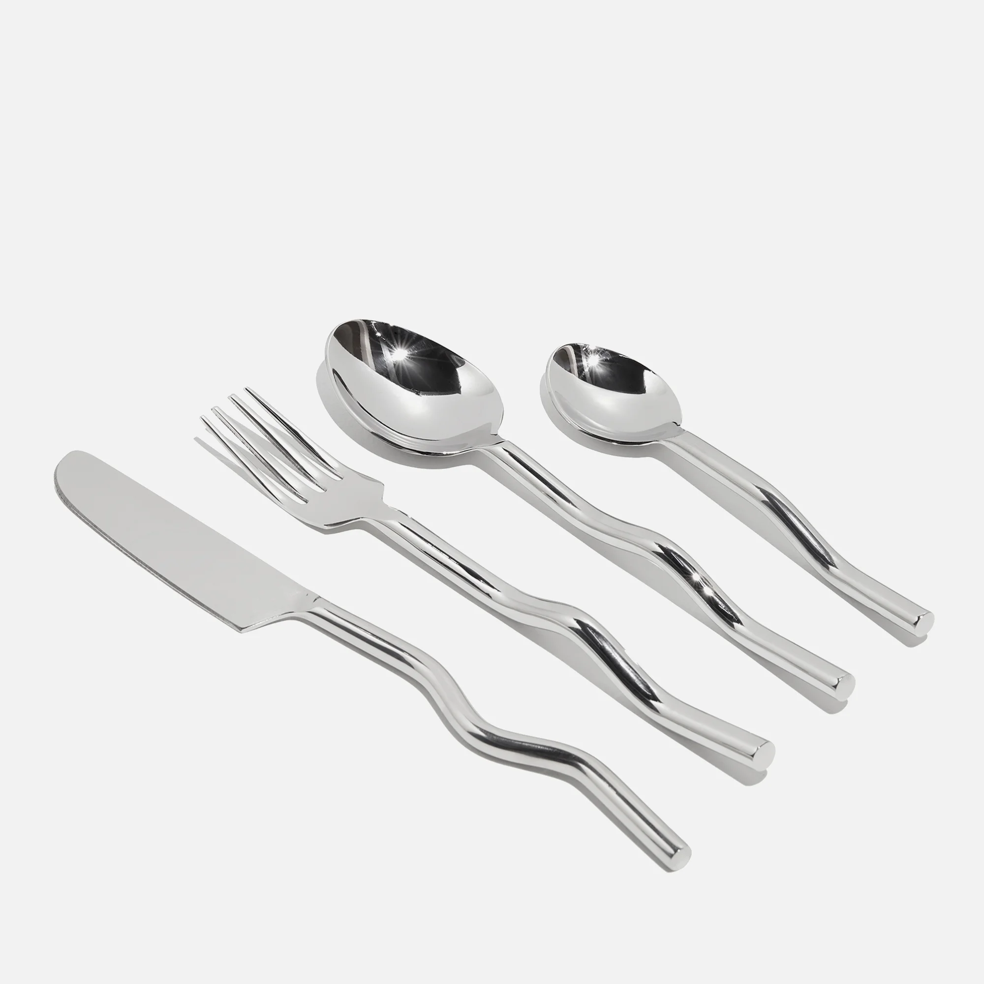 Fazeek Wave Cutlery - 18/10 Silver. 4 Piece Set Silver Image 1