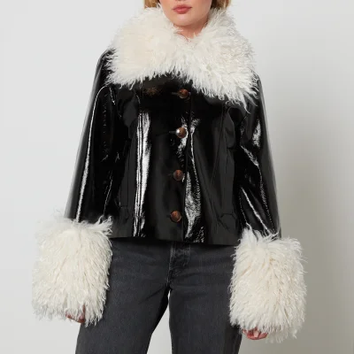 Kitri Bonnie Monogolian Fur-Trimmed Vinyl Jacket - XS