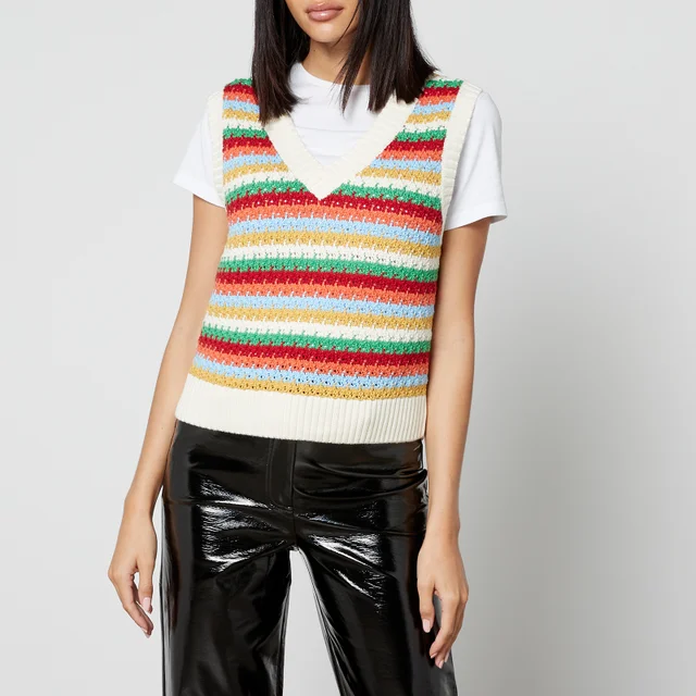 Kitri Winona Striped Crocheted Cotton-Blend Vest