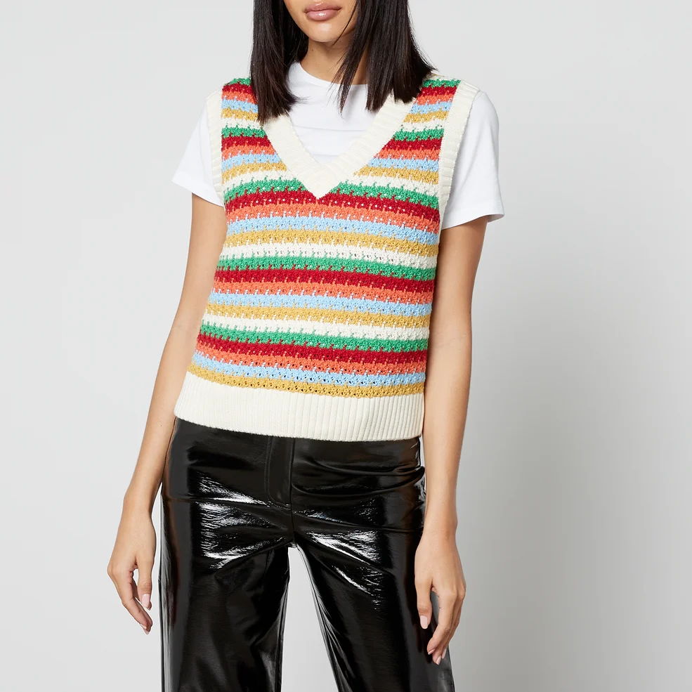 Kitri Winona Striped Crocheted Cotton-Blend Vest Image 1