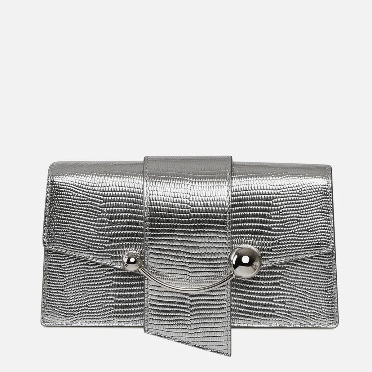 Strathberry Crescent On A Chain Metallic Leather Lizard Clutch Bag Image 1