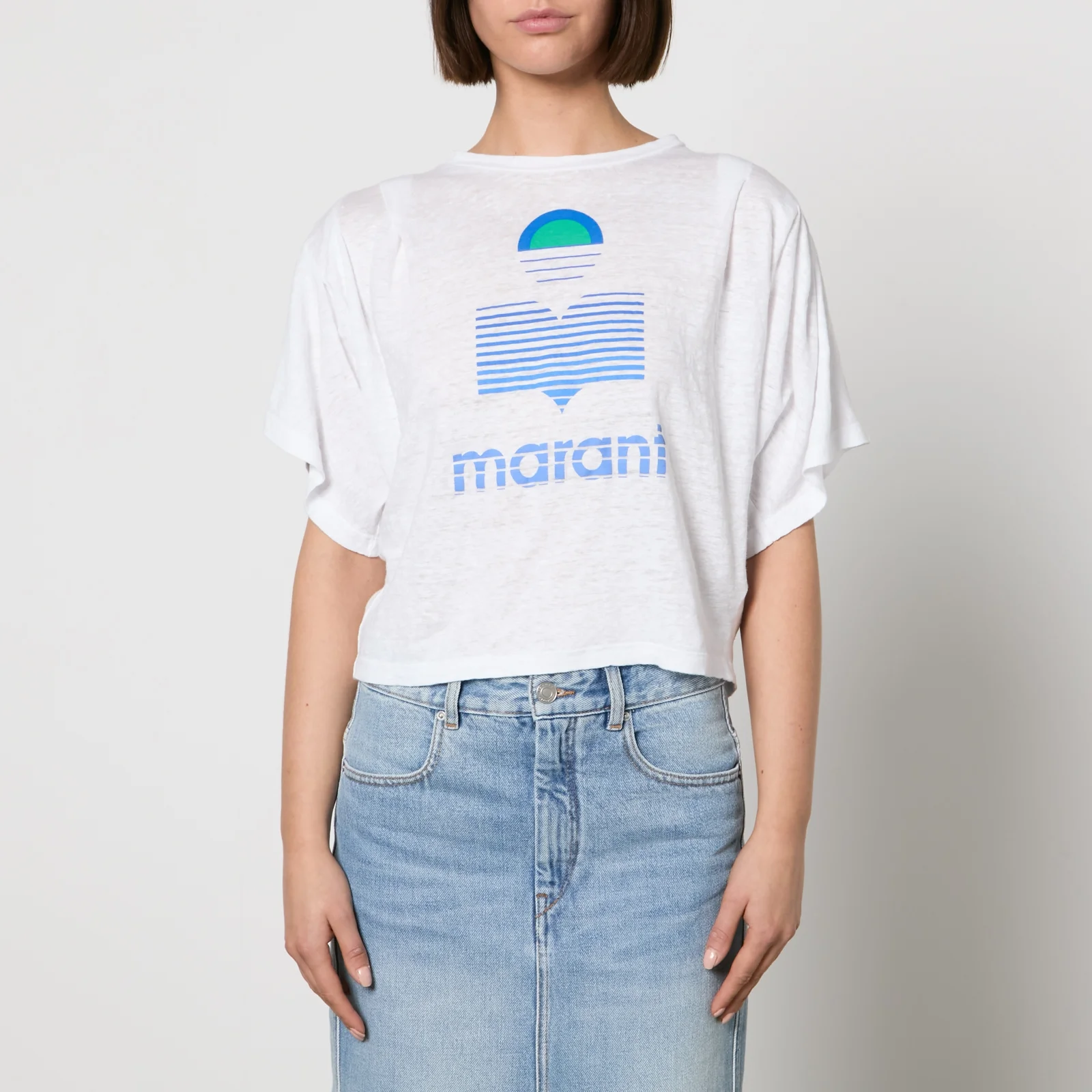 Marant Etoile Kyanza Logo-Print Linen T-Shirt Image 1