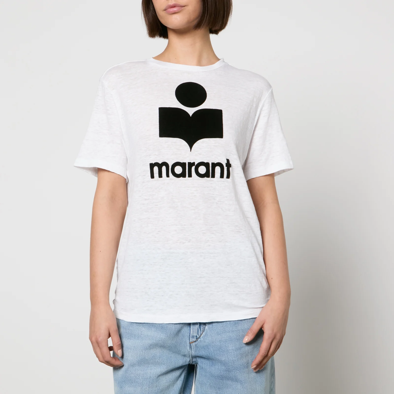 Marant Etoile Zewel Flocked Logo-Flocked Linen T-Shirt - XS Image 1