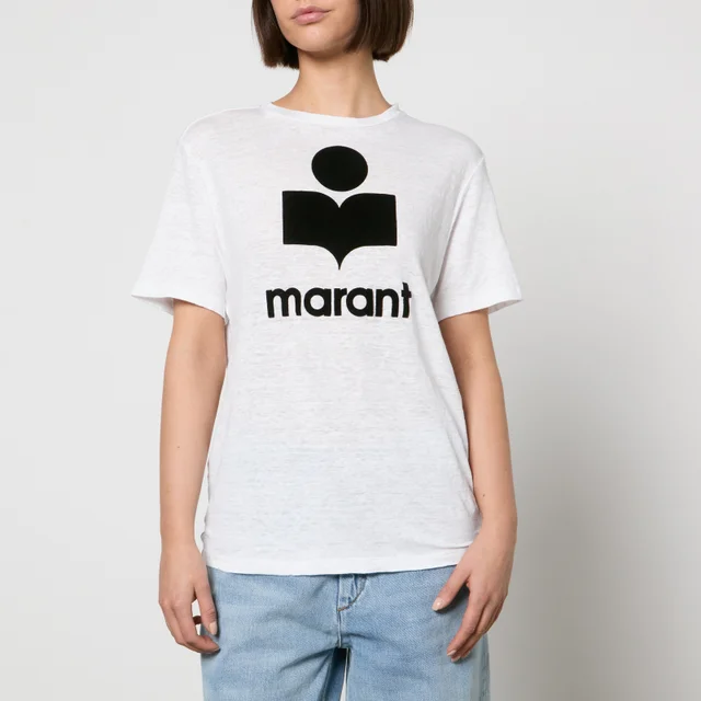 Marant Etoile Zewel Flocked Logo-Flocked Linen T-Shirt
