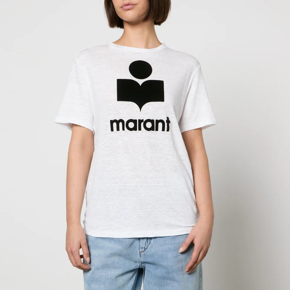 Marant Etoile Zewel Flocked Logo-Flocked Linen T-Shirt Image 1