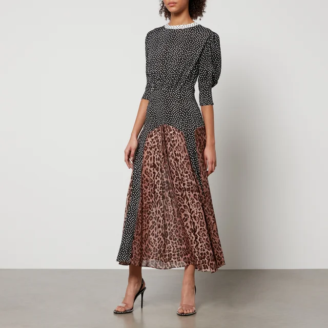 Rixo Meg Leopard-Print and Polka-Dot Chiffon Maxi Dress