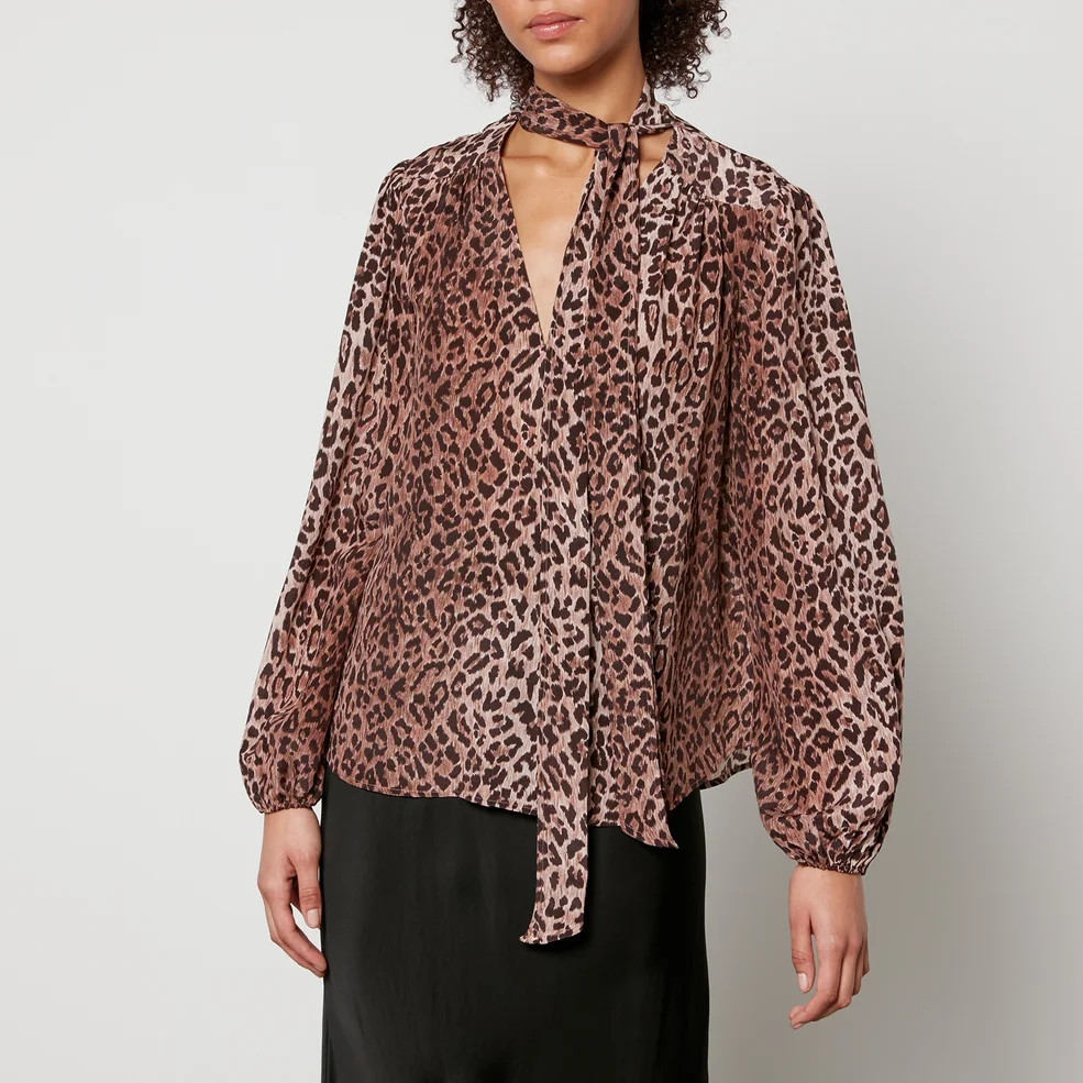 Rixo Moss Leopard-Print Silk-Chiffon Blouse Image 1