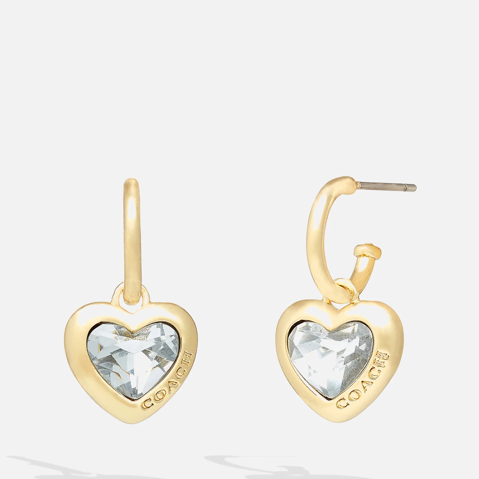 Coach Women's Heart Gold Tone Charm Huggie Earrings - Gold/Clear Image 1
