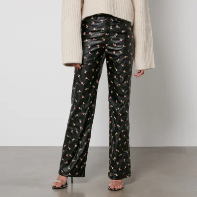 Rotate Birger Christensen Printed Faux Leather Straight-Leg Trousers