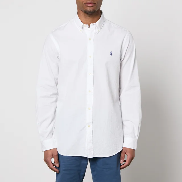 Polo Ralph Lauren Men's Custom Fit Seersucker Long Sleeved Shirt - White