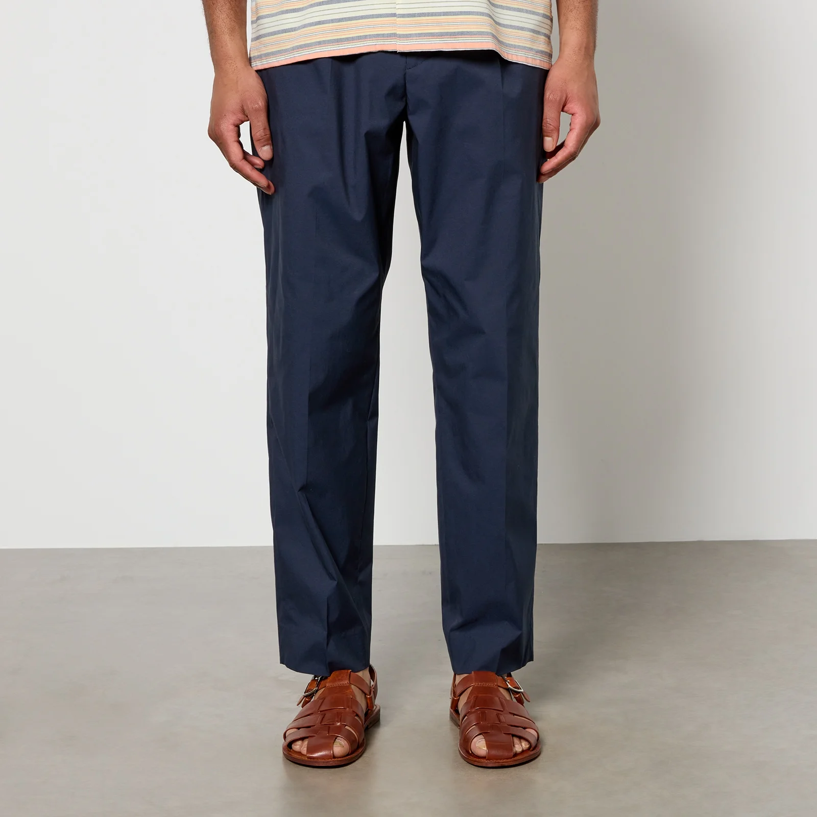 PS Paul Smith Pleated Elasticated Cotton-Blend Tapered Trousers Image 1
