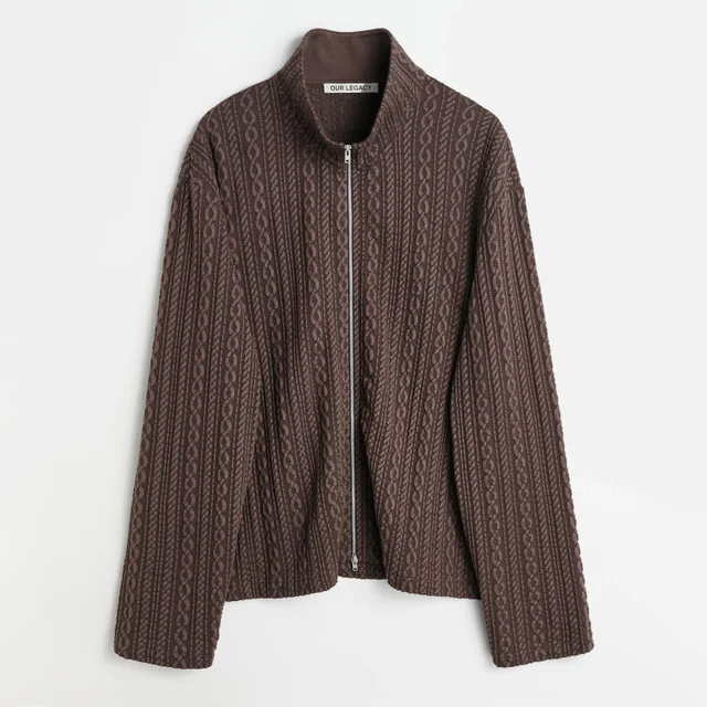 Our Legacy Men's Shrunken Full Zip Polo Cardigan - Indulgent Choco Cable Jacquard
