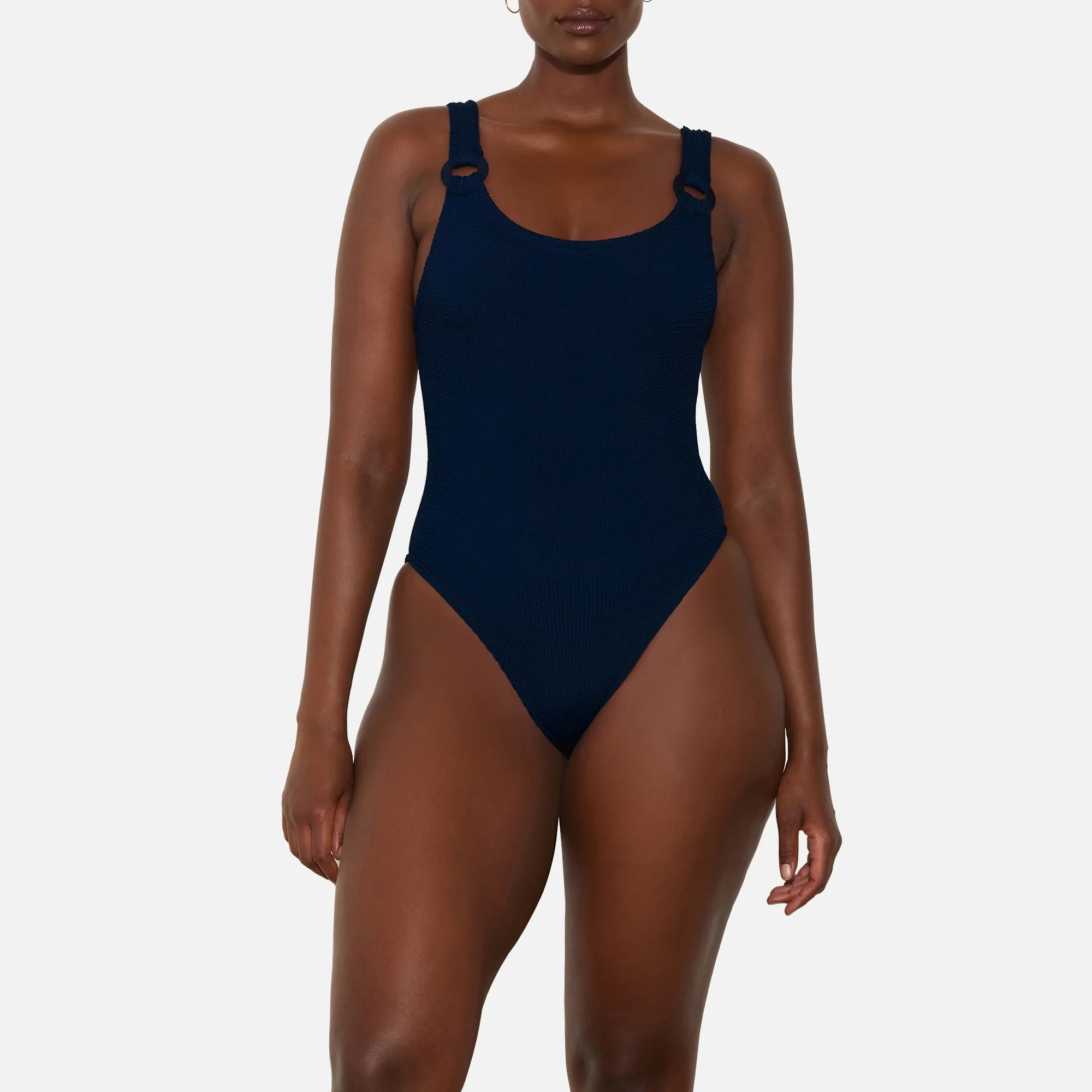 Hunza G Women's Domino Swim With Fabric Covered Hoops - Navy Image 1