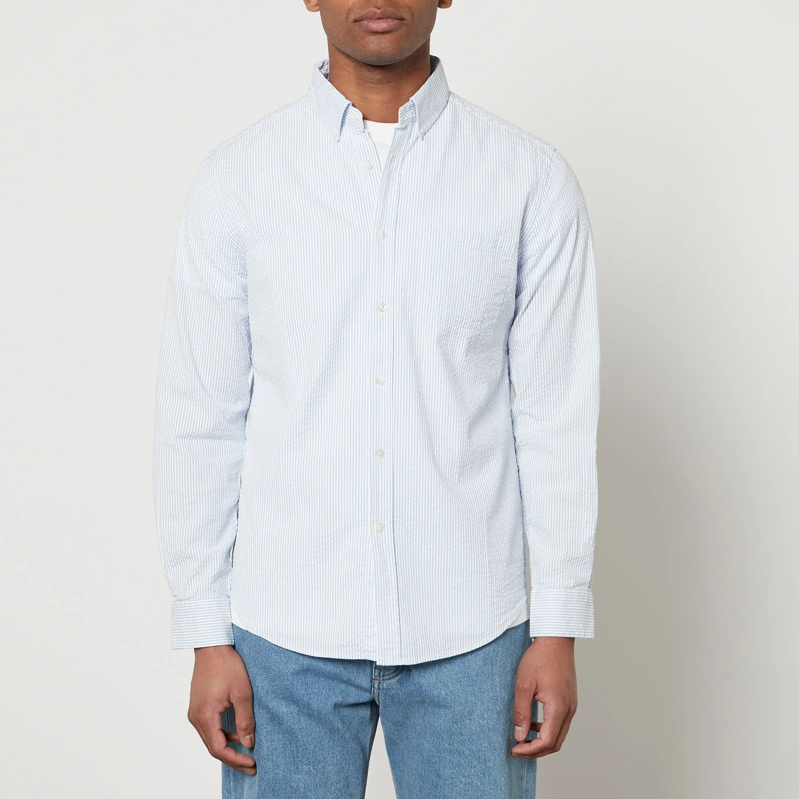 Portuguese Flannel Atlantico Stripe Cotton-Seersucker Shirt - S Image 1