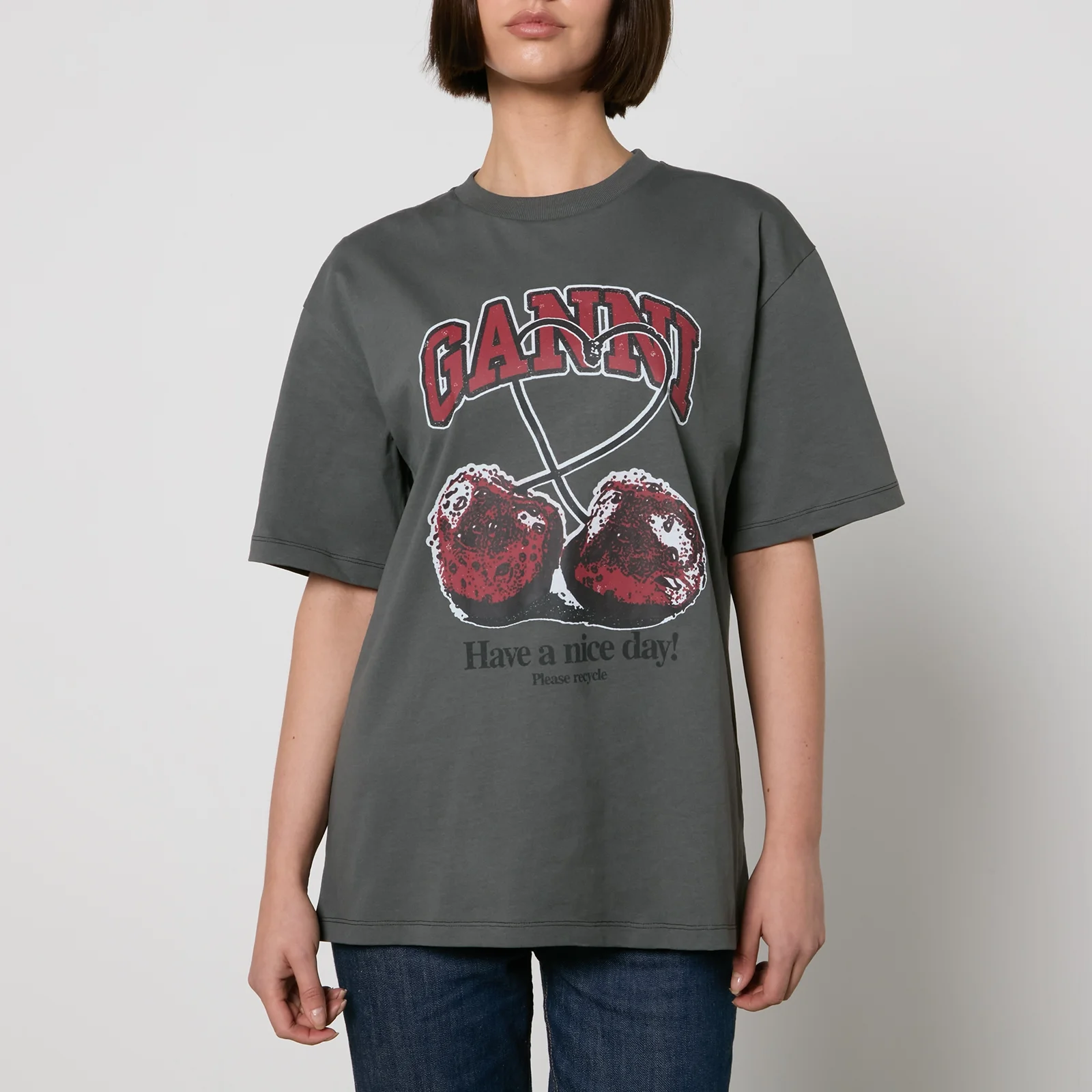 Ganni Future Cherry Cotton-Jersey T-Shirt Image 1