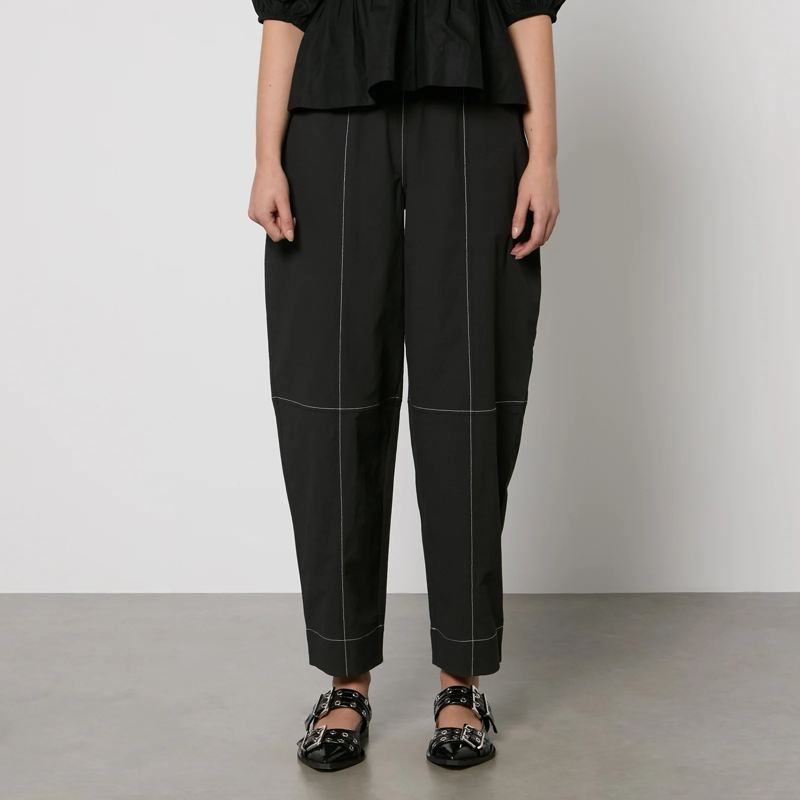 Ganni Cotton-Blend Tapered Trousers Image 1
