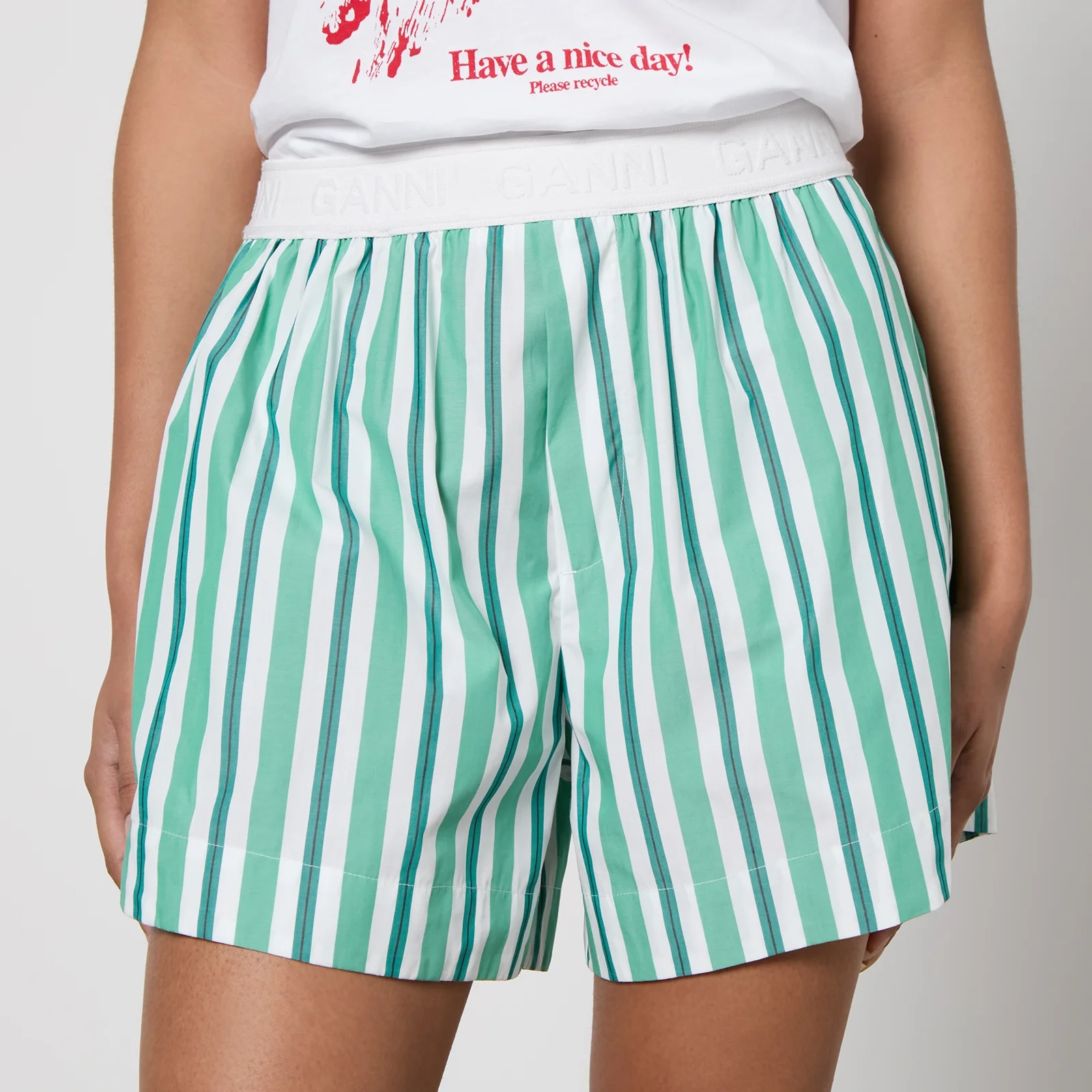 Ganni Striped Organic Cotton Shorts Image 1