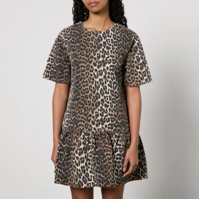 Ganni Leopard-Print Denim Mini Dress