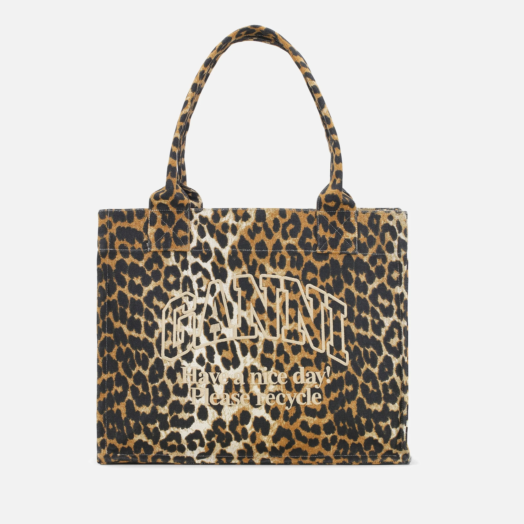 Ganni Easy Leopard-Print Cotton-Canvas Large Shopper Bag Image 1