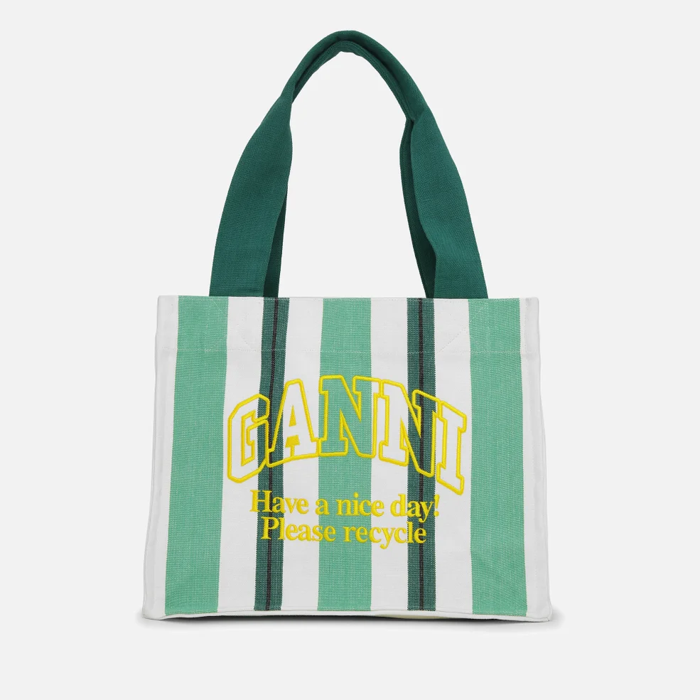 Ganni Large Easy Striped Canvas Tote Bag Image 1