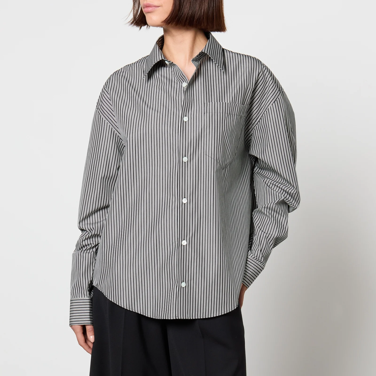 AMI Boxy Fit Striped Cotton-Poplin Shirt - L Image 1