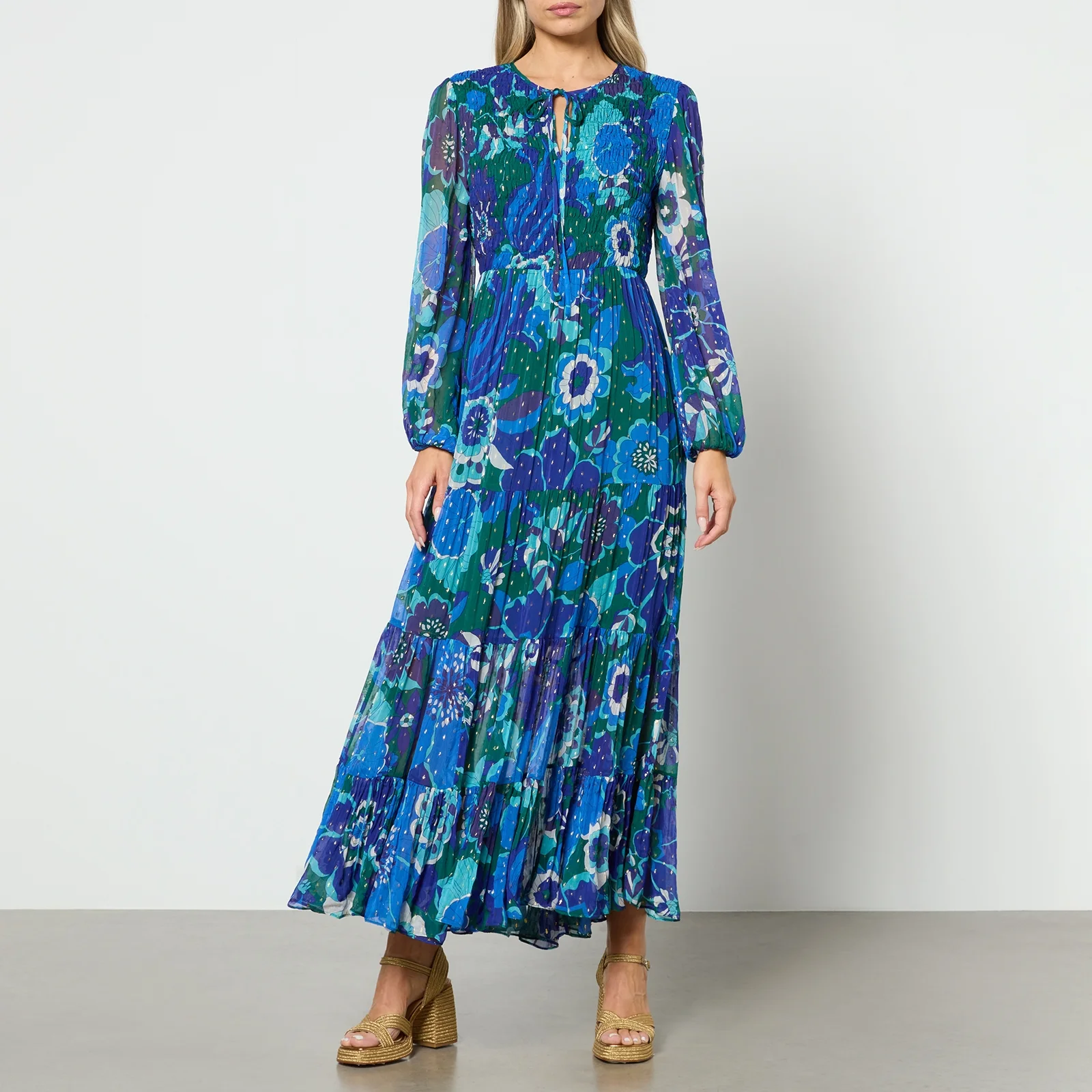 RIXO Lori Floral-Print Shirred Chiffon Midi Dress Image 1