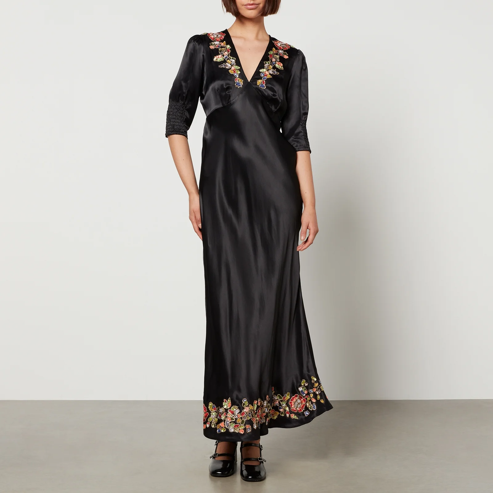 RIXO Zadie Embellished Satin Midi Dress Image 1