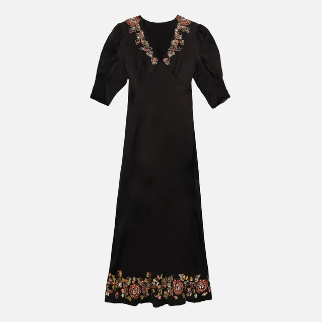 RIXO Zadie Embellished Satin Midi Dress