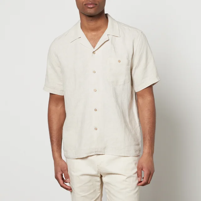 Percival Men's Short Sleeve Cuban Linen Short Sleeved Shirt - Natural