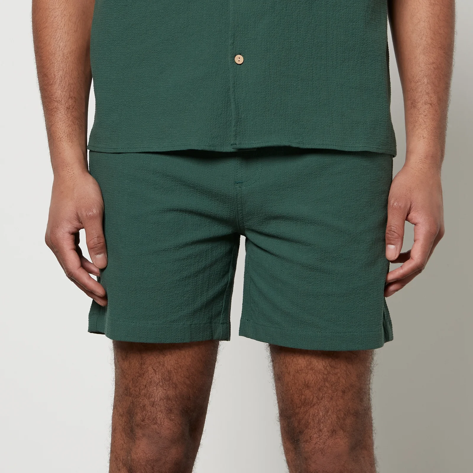 Percival Pleated Cotton-Blend Seersucker Shorts Image 1
