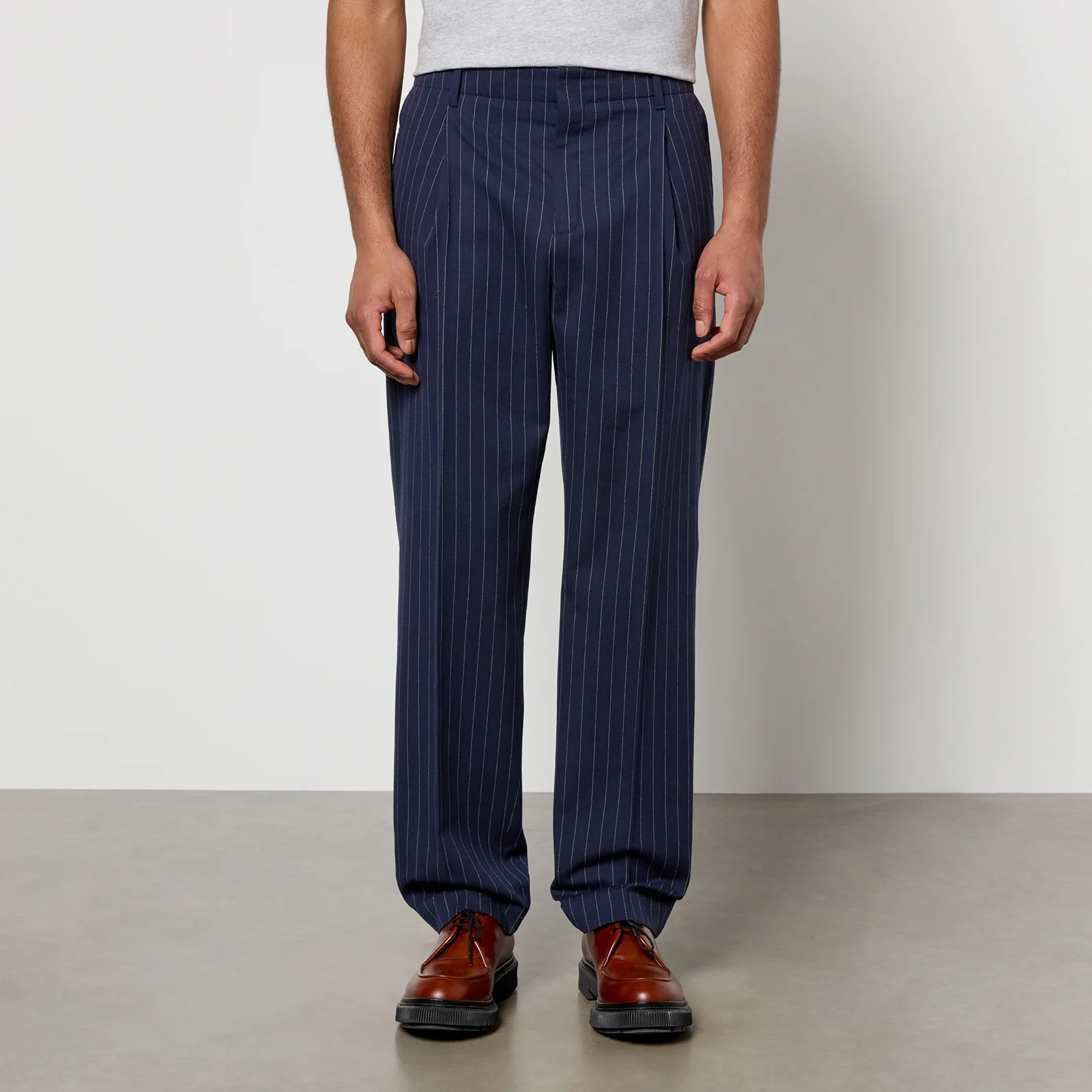 Maison Kitsuné Pinstriped Cotton and Wool-Blend Trousers - 40/S Image 1
