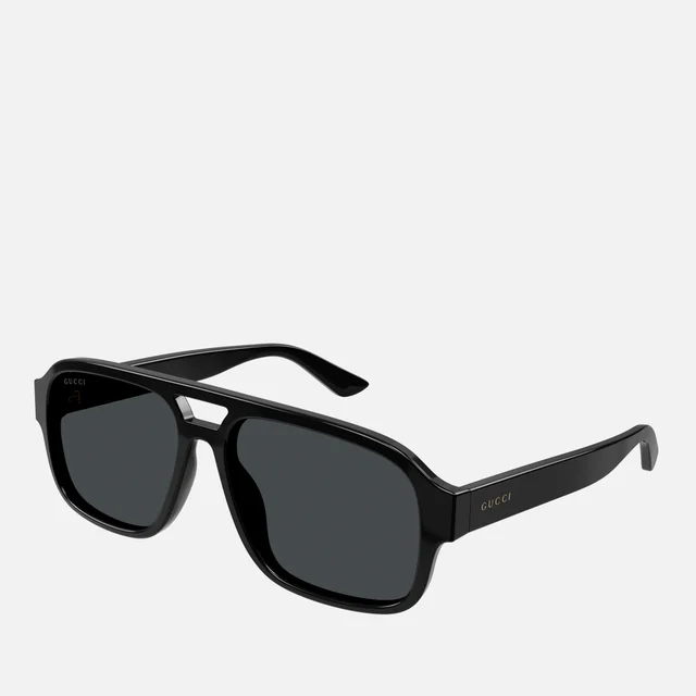 Gucci Men's Minimal Logo Aviator Sunglasses - Black/Black/Smoke