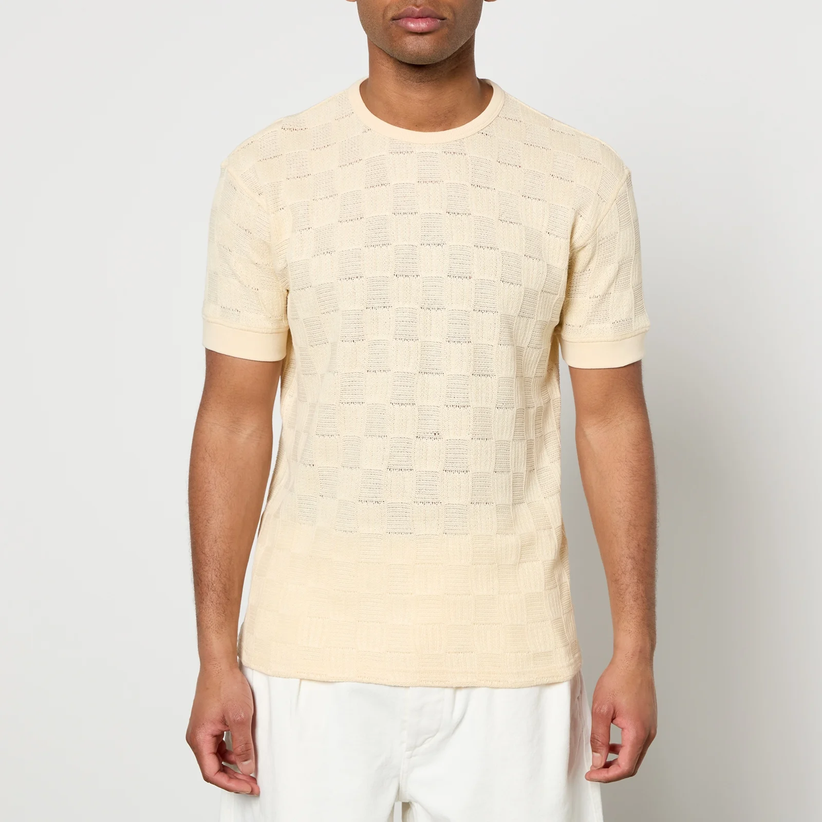 Sunflower Gym Checked Linen-Blend Jacquard T-Shirt Image 1