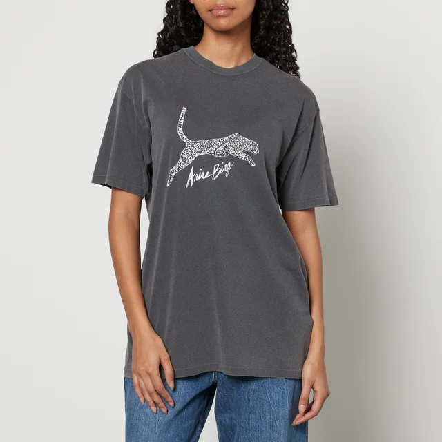 Anine Bing Walker Spotted Leopard Logo-Print Cotton-Jersey T-Shirt