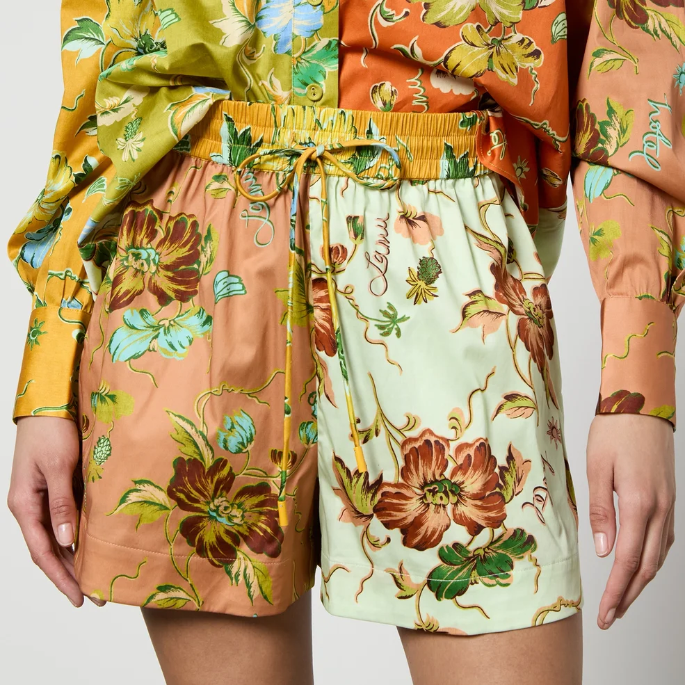 Alemais Hotel Lamu Spliced Floral-Print Organic Cotton Shorts Image 1