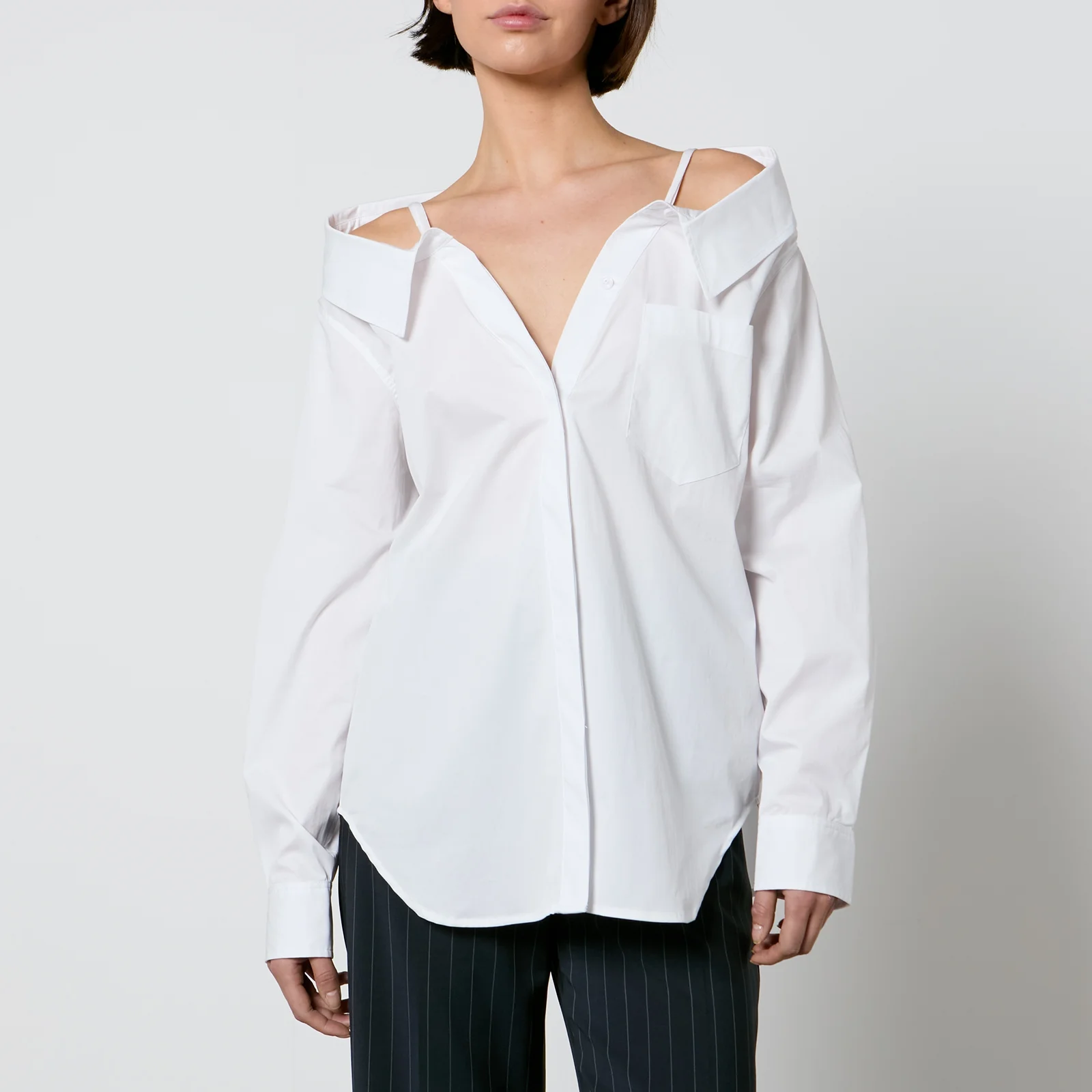 Good American Off-The-Shoulder Cotton-Poplin Shirt Image 1