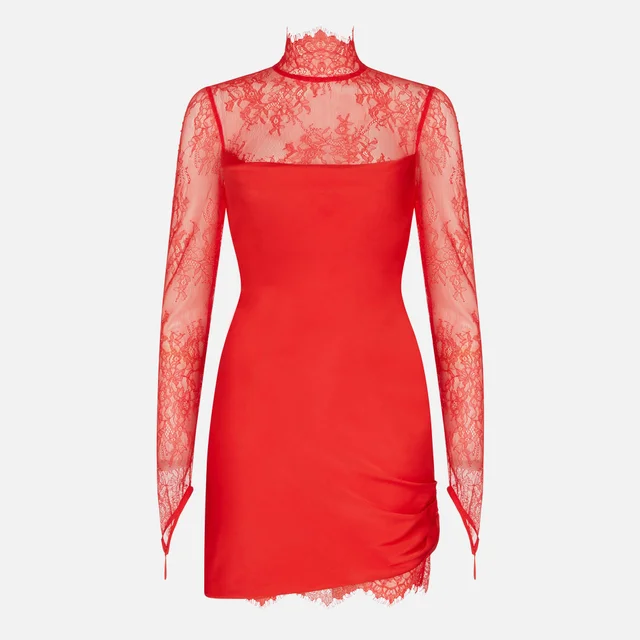 De La Vali Women's Silk Satin Mini Dress With Lace Detail - Red